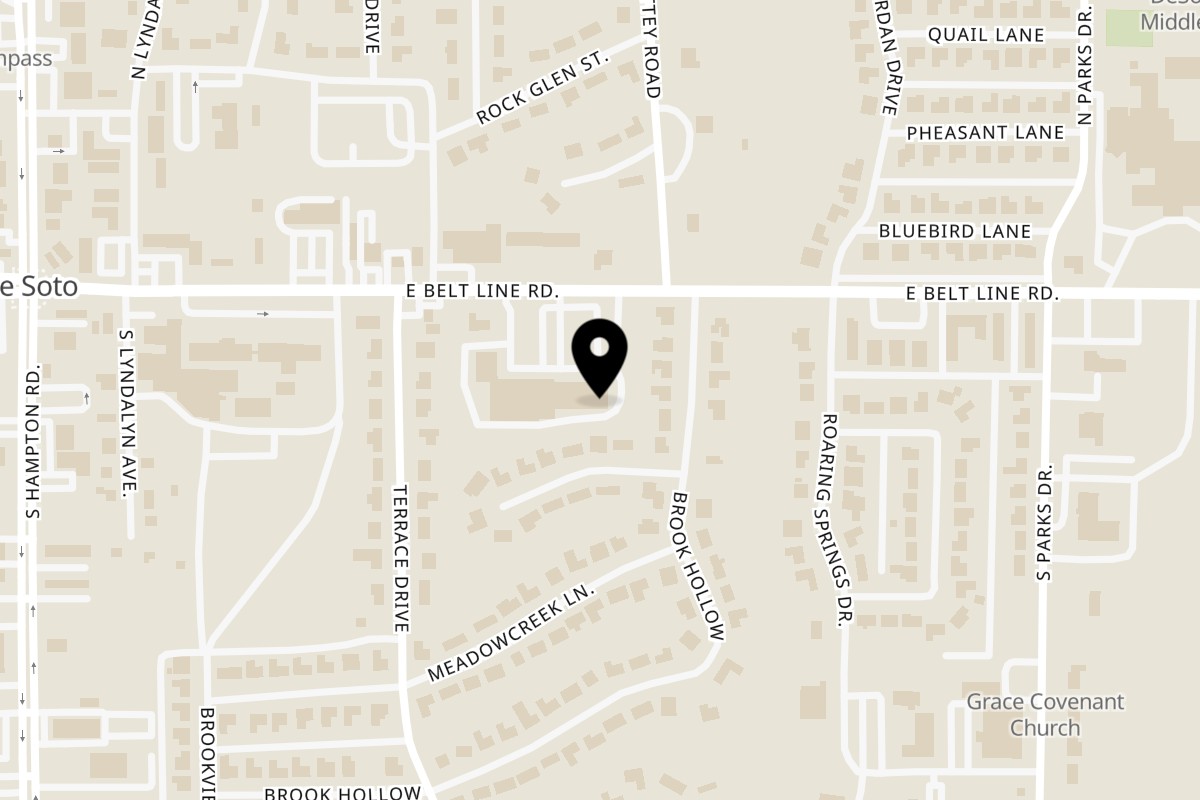 Map showing the location of Bistro i35 Eatery and Lounge on 360 E Belt Line Rd in DeSoto